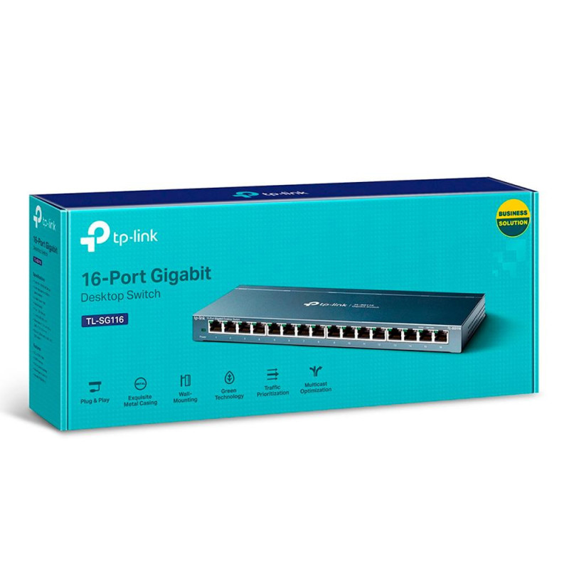 TPLINK | TLSG116 | Switch 16 Puertos Gigabit Desktop 16 puetos Gigabit RJ45 SPEC Caja de acero para Desktop Plug and