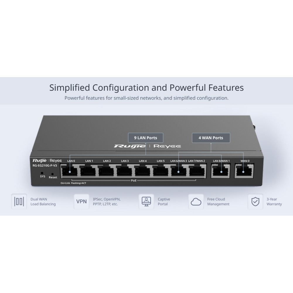 RG-EG210G-P-V3, Punto de gatewo de techo Wi-Fi 5 Reyee RG-EG210G-
