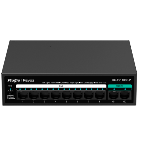 RG-ES110FG-P, Switch PoE no gestionado con 8 puertos de 10/100 Mb
