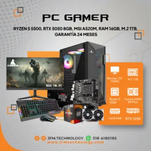 PC Gamer SPEC24 FDWA5255M116G 5050 – Ryzen 5 5500, RTX 5050 8GB, MSI A520M, RAM 16GB, M.2 1TB, Garantía 24 meses