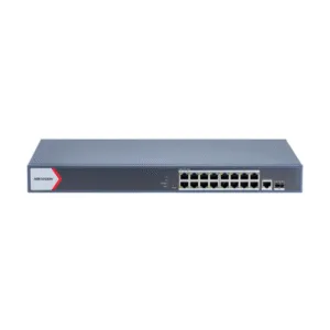HIKVISION DS-3E1518P-EIV2 Switch PoE Gigabit de 16 Puertos / 1 × Gigabit RJ45 / 1 × Gigabit fibra óptica