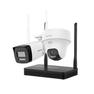 HIKVISION DSJ142I/NKS422W02H KIT 1 Cámaras Bala 2 Megapíxeles / 1 Cámara Turret 4 Megapixeles / 1 Grabadora Wi-Fi / Hasta 512 GB de Almacenamiento (No incluye Memoria SD) / Incluye Fuente y Cable RJ45