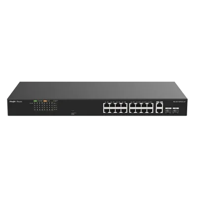 RUIJIE RG-ES118FGS-LP Switch PoE no administrable de 16 puertos 10/100 Mbps con 2 puertos Gigabit, visible en Ruijie Cloud, con un diseño de alta calidad y un presupuesto de PoE de 120 W