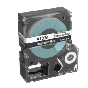 PANDUIT T050X000VPM-BK Casete de Etiquetas de Vinilo de Cinta Continua, Color Negro Sobre Blanco, Uso Interior/Exterior, 12 mm de Ancho x 7 Metros de Largo