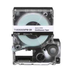 PANDUIT T100X000VPM-BK Casete de Etiquetas de Vinilo de Cinta Continua, Color Negro Sobre Blanco, Uso Interior/Exterior, 24 mm de Ancho x 7.6 Metros de Largo