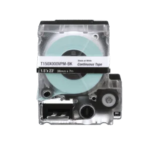PANDUIT T150X000VPM-BK Casete de Etiquetas de Vinilo de Cinta Continua, Color Negro Sobre Blanco, Uso Interior/Exterior, 36 mm (1.5 in) de Ancho x 7.6 Metros de Largo