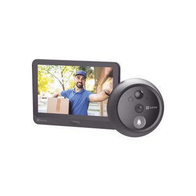 EZVIZ CS-HP4 Videoportero Con Mirilla y Pantalla Wi-Fi de Batería Recargable / Para Instalarse en Puerta / Cámara 1080P / Sensor Infrarojo / Detección de Movimiento / Audio de Dos Vías / Uso en Interior