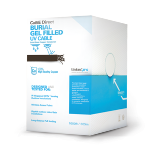 LINKEDPRO BY EPCOM PRO-CAT-5E-GELX Bobina de cable de 305 m, Cat5E, con gel, para intemperie, doble forro extrema humedad, bajo tierra, UL, color negro para aplicaciones en CCTV, y redes de alta velocidad.
