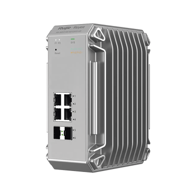 RUIJIE RG-NIS3100-4GT2SFP-HP Switch de Verdadero Grado Industrial Especialmente Diseñado para Entornos Difíciles, Cuenta con 6 Puertos Gigabit, 4 de ellos Puertos PoE+ y 2 Puertos de Enlace Ascendente SFP