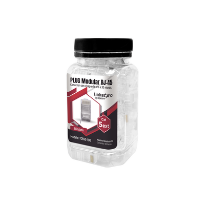 LINKEDPRO BY EPCOM TC5SG-100 Bote con 100 Piezas de Plug Modular RJ45 Cat5e blindado, chapado de oro a 30 micras para durabilidad extrema CON PIN DE TIERRA