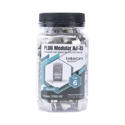 LINKEDPRO BY EPCOM TC6SG-100 Bote con 100 Piezas de Plug Modular RJ45 Cat6 blindado con pin de tierra, chapado de oro a 30 micras para durabilidad extrema