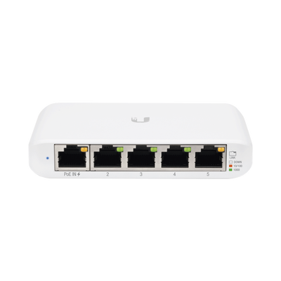 UBIQUITI USW-FLEX-MINI Switch UniFi Administrable Compacto de 5 Puertos 10/100/1000 Mbps, soporta entrada de PoE 802.3af/at
