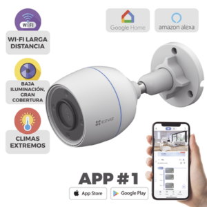 EZVIZ CS-H3C Bala WiFi / 3 Megapixel / Detección humana / Micrófono Integrado / Micro SD / Excelente Vision Nocturna B/N IR 30 Metros / Exterior / Incluye 2 Antenas
