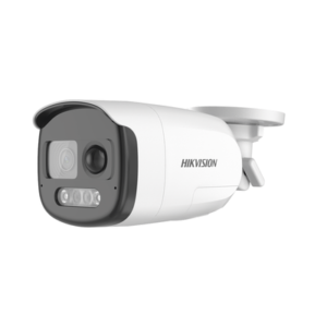 HIKVISION DS-2CE12DF3T-PIRXOS Bala TURBOHD 2 Megapixel (1080p) / Imagen a Color 24/7 / Lente 2.8 mm / Luz Blanca 40 mts / Exterior IP67 / WDR 130 dB / Sensor PIR / Sirena y Salida de Audio Integrada / Estrobo ROJO - AZUL / Micrófono Integrado