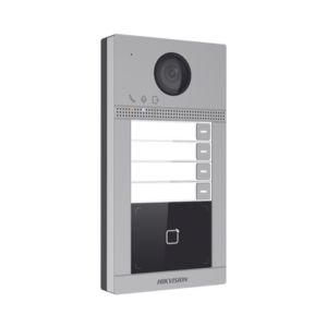 HIKVISION DS-KV8413-WME1(C) Videoportero IP (IP65 + IK08) con Llamada y apertura desde APP Hik-Connect / Soporta 4 Departamentos / PoE Estandar / Interfaz WEB para configuración / 2 puertas