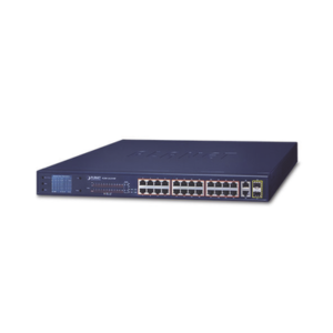 PLANET FGSW-2622VHP Switch No Administrable de 24 Puertos PoE 10/100TX 802.3af/at, 2 Combo TP/SFP Gigabit y Pantalla LCD para Monitoreo y Configuración Básica de PoE, Hasta 300 Watts