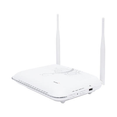 FIBERHOME HG6244C ONU GPON con 4 puertos Gigabit Ethernet + 2 POTS + 1 USB + 1 CATV (RF) + WiFi 2.4 GHz, conector SC/APC