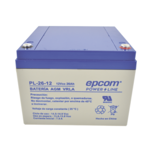 EPCOM POWERLINE PL-26-12 Batería de Respaldo para equipo electrónico / UL / 12V @ 26 Ah / Tecnología AGM-VRLA / Uso en: Alarmas de intrusión / Incendio / Control de acceso / CCTV / Terminales tipo F1.