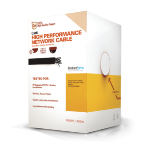 LINKEDPRO BY EPCOM PRO-CAT-6-PLUS Bobina de cable de 305 metros Cat6+, CM, CALIBRE 23 ALTO RENDIMIENTO, ETL,UL, con garantía de por vida, color azul, super flexible, para aplicaciones de CCTV, video HD, y redes de datos. Uso interior.
