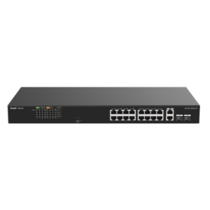 RUIJIE RG-ES118FGS-LP Switch PoE no administrable de 16 puertos 10/100 Mbps con 2 puertos Gigabit, visible en Ruijie Cloud, con un diseño de alta calidad y un presupuesto de PoE de 120 W