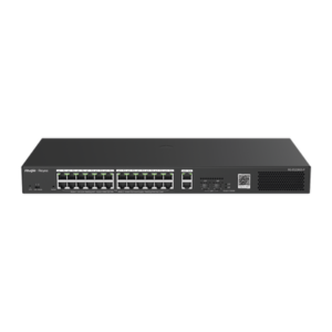 RUIJIE RG-ES228GS-P Switch Inteligente PoE Administrable en la Nube de 28 Puertos Gigabit, 24 Puertos PoE+, 2 Puertos RJ45, 2 Puertos SFP, 370W, Reconocimiento de cámaras IP, valor único para la red CCTV