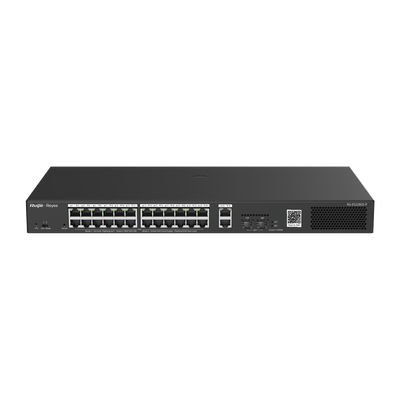 RUIJIE RG-ES228GS-P Switch Inteligente PoE Administrable en la Nube de 28 Puertos Gigabit, 24 Puertos PoE+, 2 Puertos RJ45, 2 Puertos SFP, 370W, Reconocimiento de cámaras IP, valor único para la red CCTV