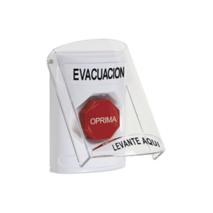 STI SS2322EV-ES Botón de Evacuación con Tapa Protectora de Policarbonato / Súper Resistente y Restablecimiento con Llave / Doble Salida de Relevador