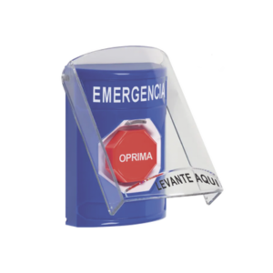 STI SS24A2EM-ES Botón de Emergencia en Español con Tapa Protectora de Policarbonato Súper Resistente, Restablecimiento con Llave y Sirena