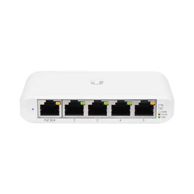 UBIQUITI USW-FLEX-MINI Switch UniFi Administrable Compacto de 5 Puertos 10/100/1000 Mbps, soporta entrada de PoE 802.3af/at