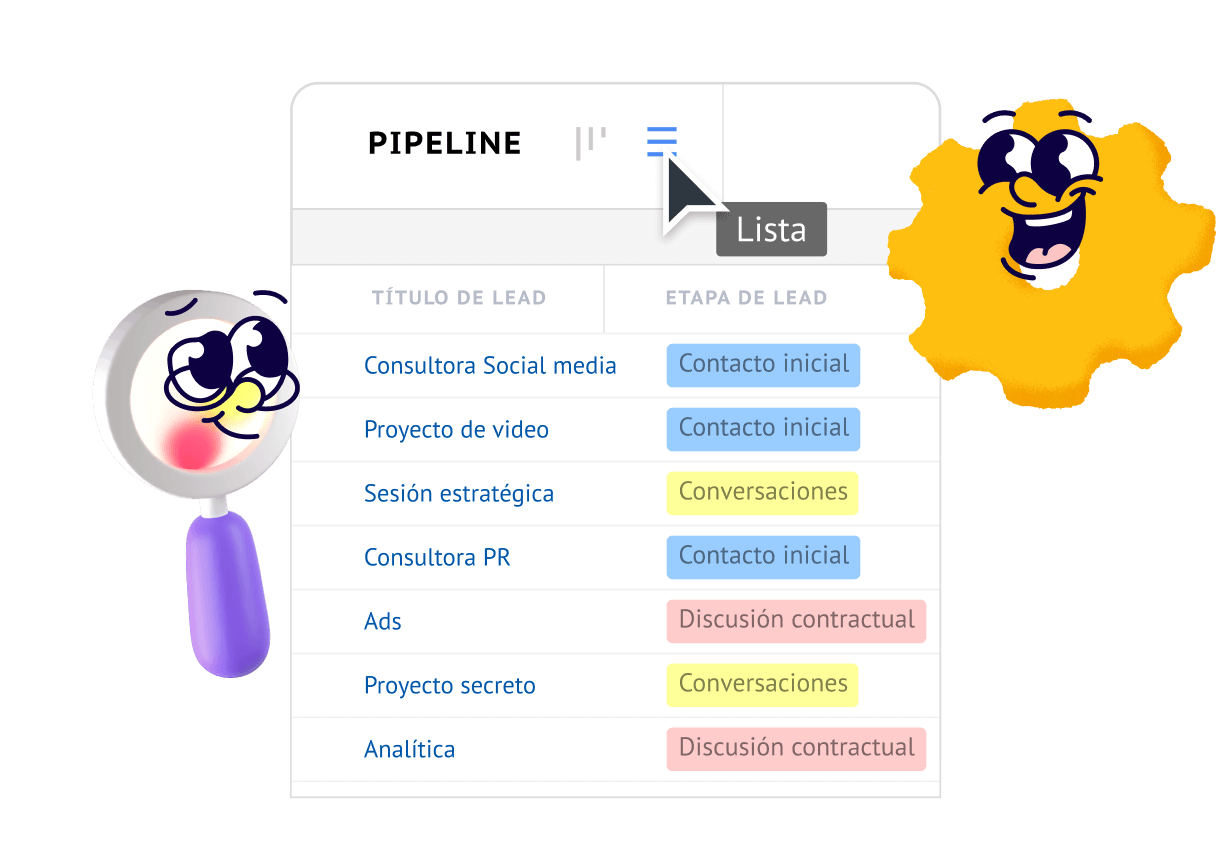 Kommo pipeline en vista lista