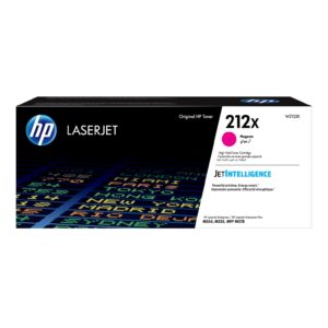Hp laserjet toner cartridge box packaging black and white design with hp logo and 212x magenta toner details
