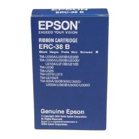 JFM Technology Blue Epson genuine ribbon cartridge box labeled ER C 38 with Epson logo on top and Genuine Epson at the bottom