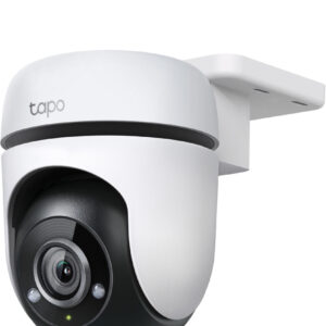 JFM Technology White Tapo dome style security camera mounted on a wall bracket for outdoor surveillance