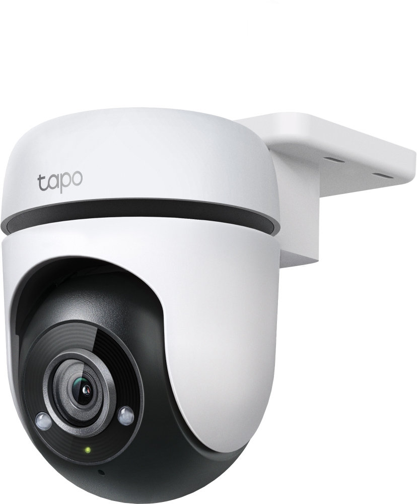JFM Technology White tapo dome style security camera mounted on a wall bracket for outdoor surveillance
