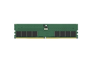 Green RAM memory module DIMM with multiple black memory chips and a gold edge connector for desktops