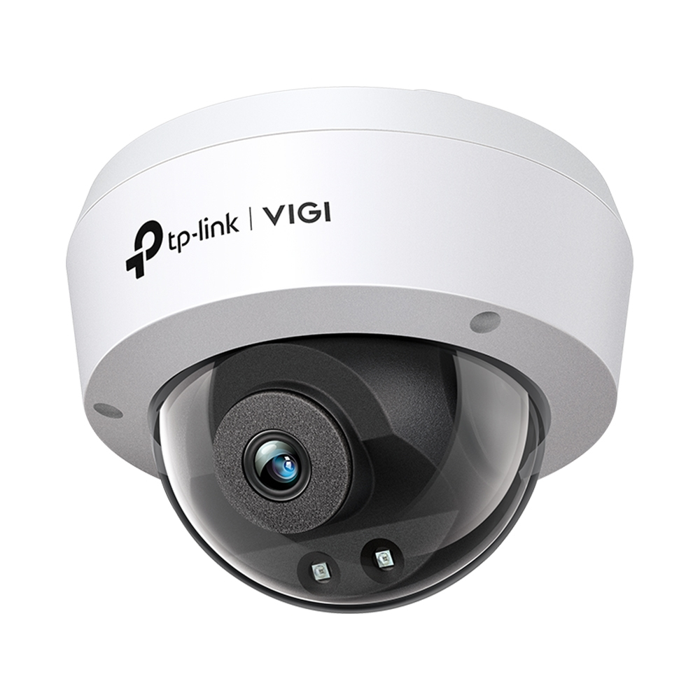 JFM Technology Dome security camera with white housing and dark lens branded tp link vigi facing downward for ceiling mounting