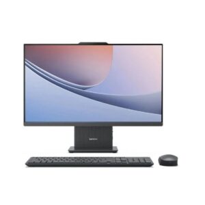 Lenovo all in one desktop with keyboard and mouse on a white background