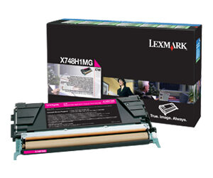 JFM Technology Lexmark toner cartridge box with a cyan magenta yellow and black cartridge displayed in front model x748h1mg is visible on the box