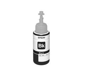 JFM Technology Epson black ink refill bottle with a white cap and nozzle attached to dispense ink