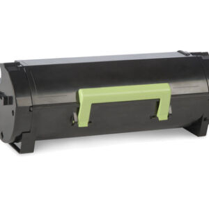 JFM Technology Black printer toner cartridge with a lime green handle shown from the side