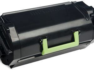 JFM Technology Black toner cartridge with a lime green handle shown from the side