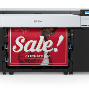 Epson printer printing a red sale sign that says sale  with extra 30 off text visible