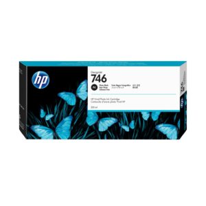 JFM Technology Hp designjet 746 ink cartridge box with blue butterfly artwork on a black background product packaging