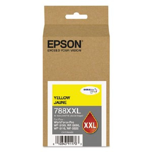 Epson yellow 788xxl ink cartridge packaging with durabrite logo and yellow label