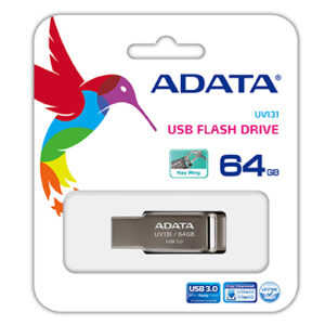 JFM Technology Adata uv131 64gb usb flash drive in its packaging featuring a colorful hummingbird design and usb 3 0 label