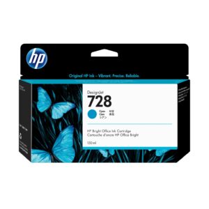 HP DesignJet 728 cyan ink cartridge box packaging with blue butterflies on black background