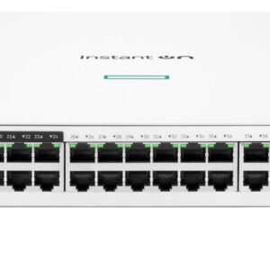 JFM Technology Front view of an Instant On Switch Series 1830 network switch with 48 Ethernet ports and two 1Gb SFP ports on the right