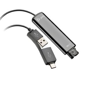 USB C to USB A adapter cable shown in a close up with a black inline connector housing and a USB A plug visible