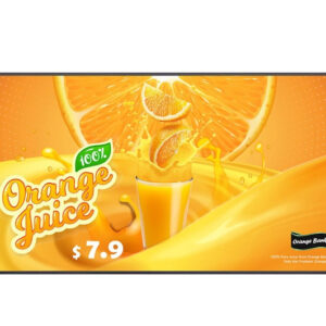 JFM Technology Advertisement for 100 orange juice with a glass of juice large orange slice and the price $79