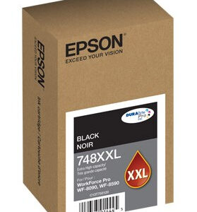 Epson ink cartridge box for black 748xxl with durabrite pro label and barcode on the front